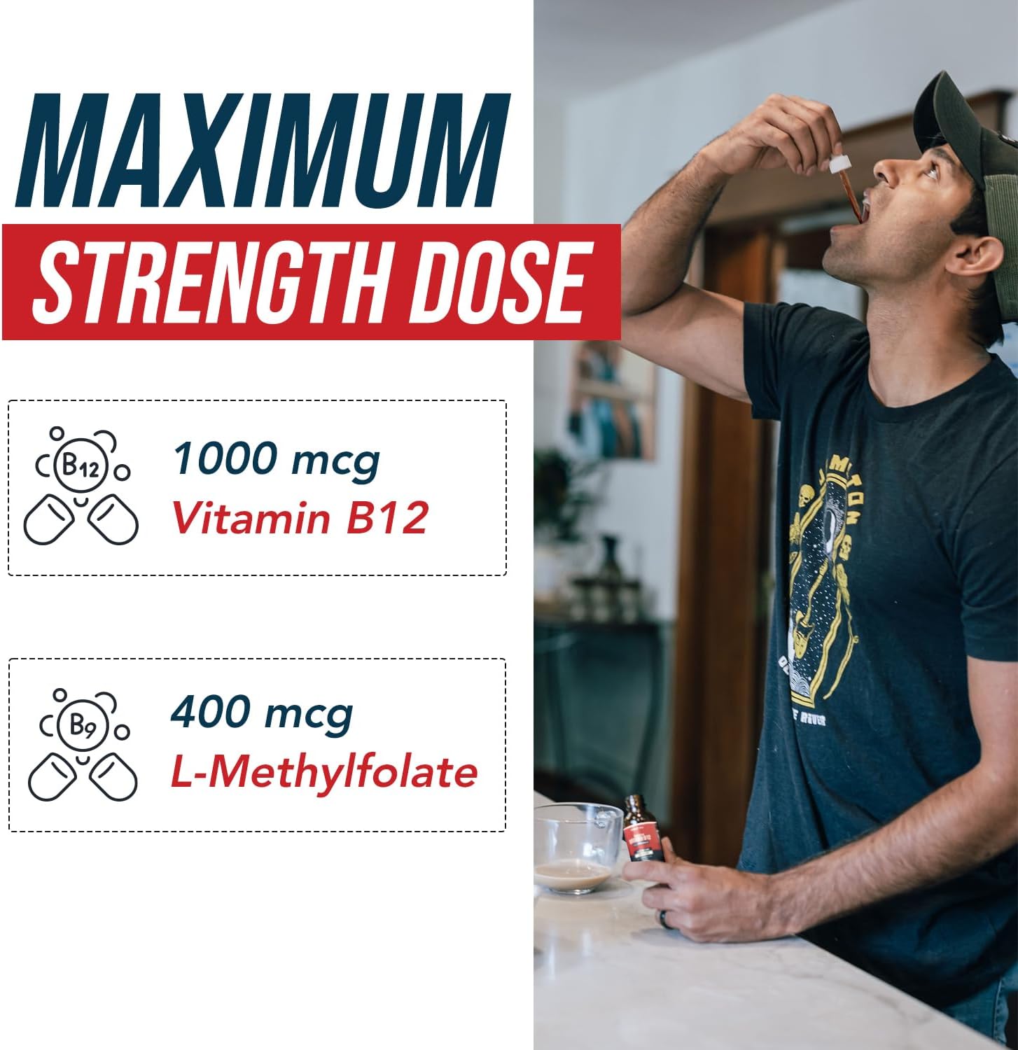 BioActive Vitamin B12 1000 mcg con 3 Formas Bioactivas y Metilfolato - Sublingual Sabor Cereza, Orgánico, Vegano (180 Dosis)