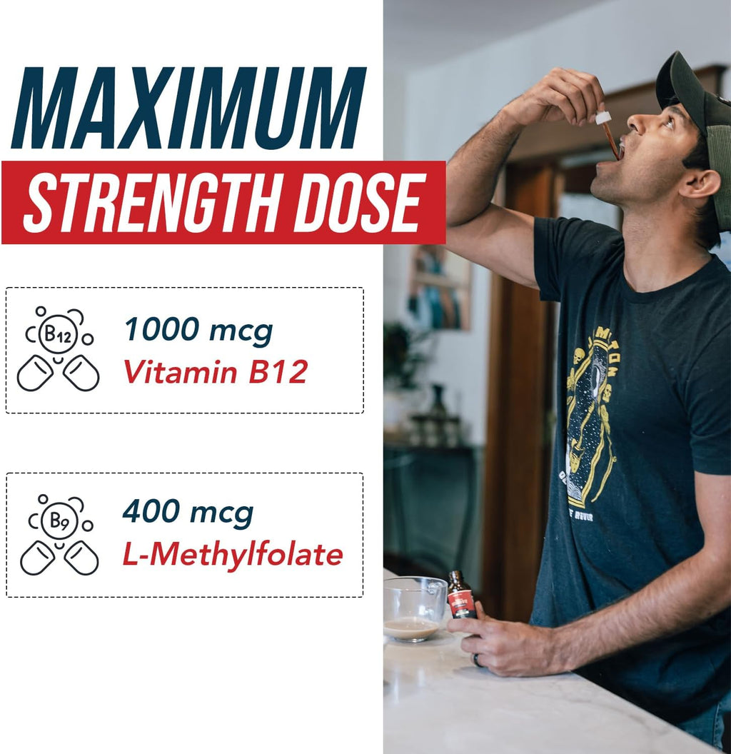 BioActive Vitamin B12 1000 mcg | 3 Formas Bioactivas B12 + Metilfolato - Metil B12, Adenosil B12 e Hidroxi B12 | Sublingual, Sabor Cereza, Orgánico, Vegano (180 Servicios)
