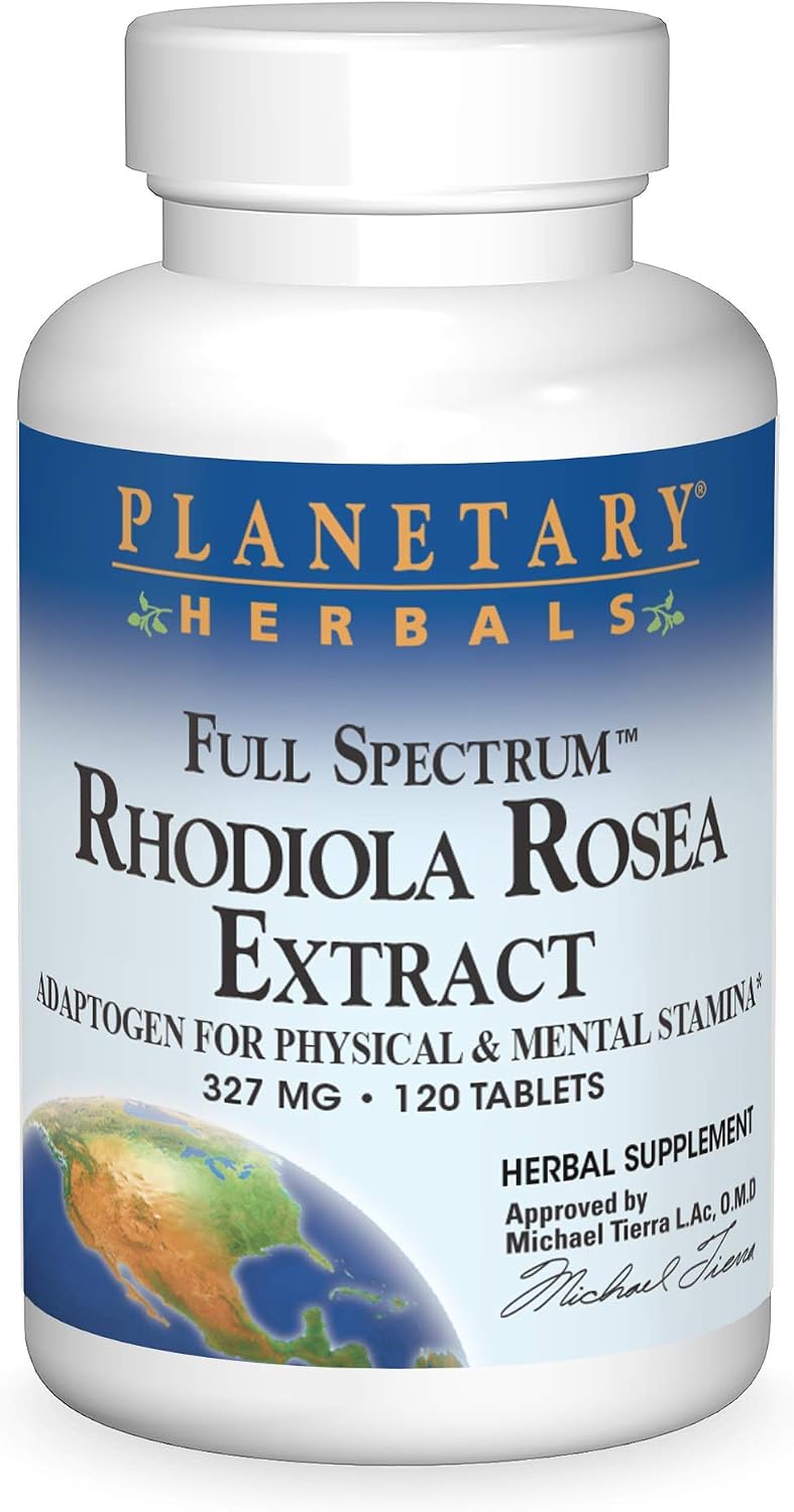 Planetary Herbals Rhodiola Rosea Extracto Completo 327mg – Adaptógeno para Resistencia Física y Mental, 120 Comprimidos