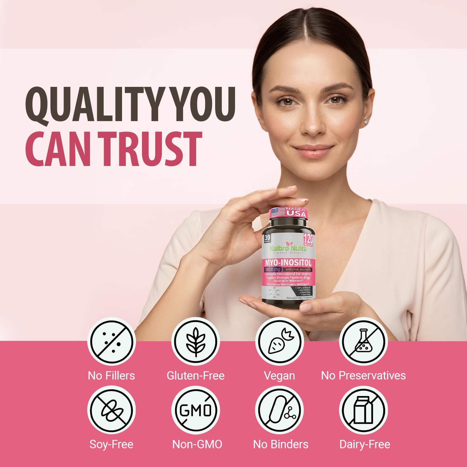 Kaibro Nutra Myo-Inositol con D-Chiro Inositol 40:1, 2050mg, Cápsulas Veganas, 120 Unidades