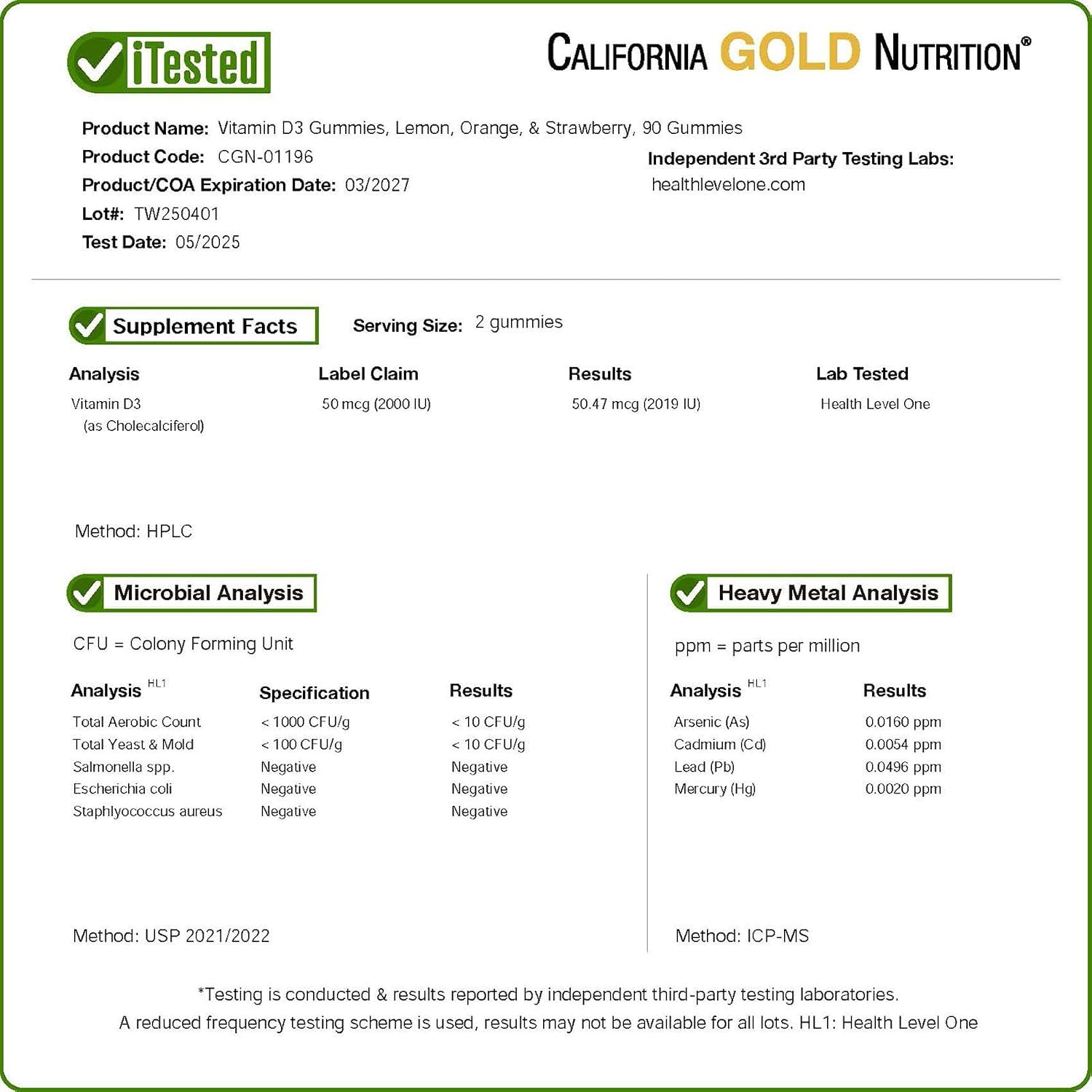 California Gold Nutrition Vitamina D3 Gominolas, Sabor Limón, Naranja y Fresa, 90 Gominolas (25 mcg / 1000 IU por Gominola)