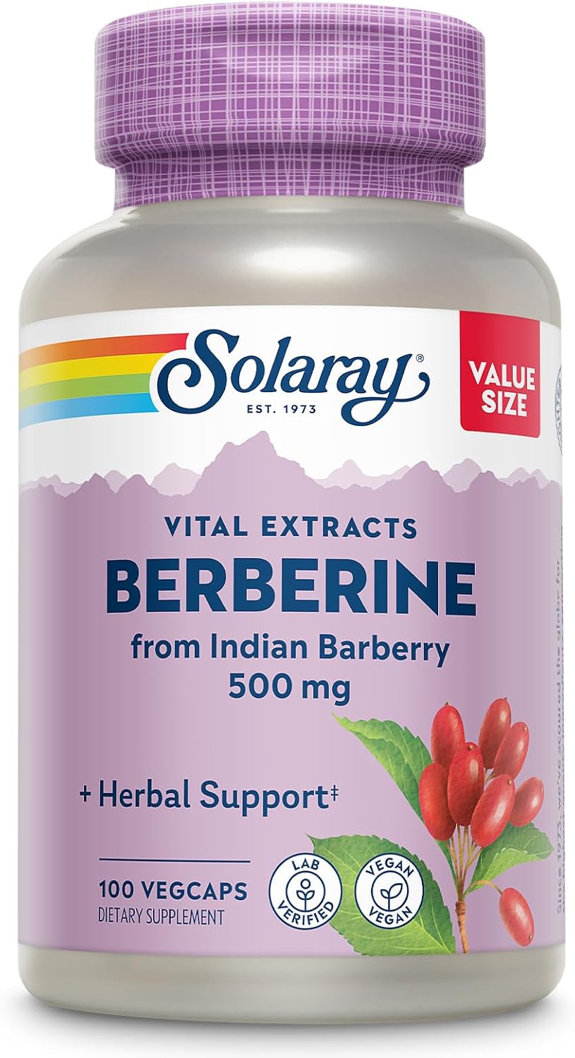 SOLARAY Berberina 500mg - Suplemento Vegano con Berberina HCL de Agracejo Indio - 60 Cápsulas