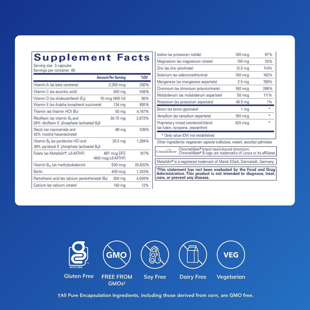Pure Encapsulations Nutrient 950 Sin Cobre y Hierro – Multivitamínico y Mineral Hipoalergénico, 180 Cápsulas
