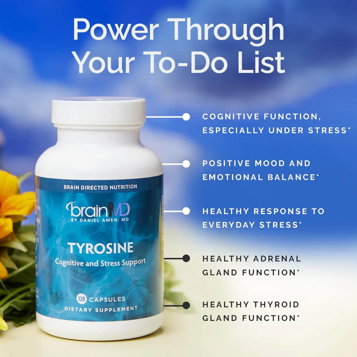 BRAINMD L-Tirosina Dr. Amen - 120 Cápsulas - Apoyo a la Concentración y Claridad Mental - Sin Gluten