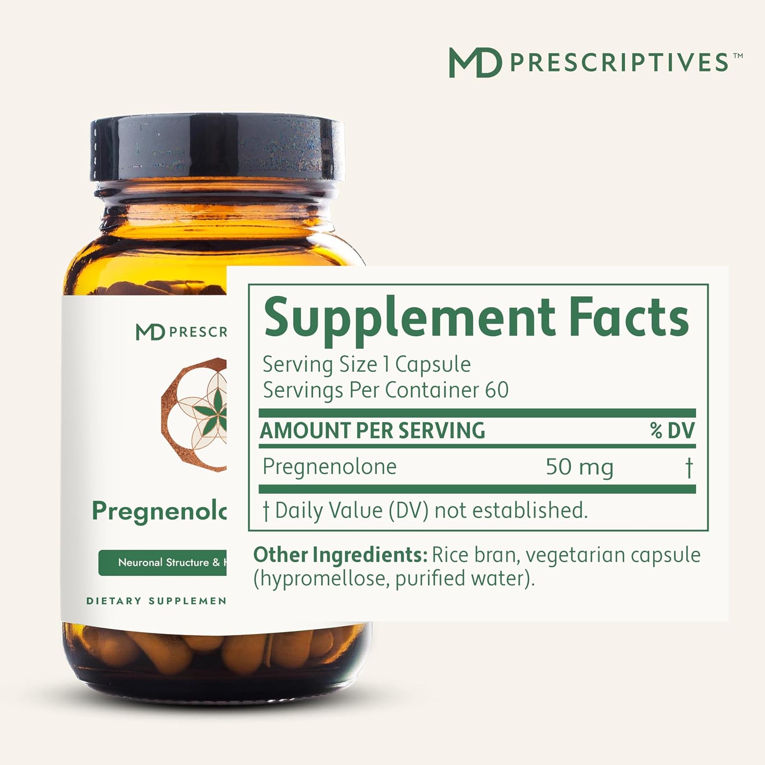 MD Prescriptives Pregnenolona - Fórmula Vegana para el Equilibrio Hormonal - 60 Cápsulas Vegetales (50 mg)