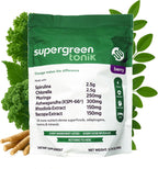 SUPERGREEN TONIK 100% Natural Greens Superfood Powder – Suplemento diario con 40 superalimentos, vitaminas y minerales – Ayuda a la energía, estrés e inmunidad – 30 días 360 gramos Sabor Berry (1 Bolsa)