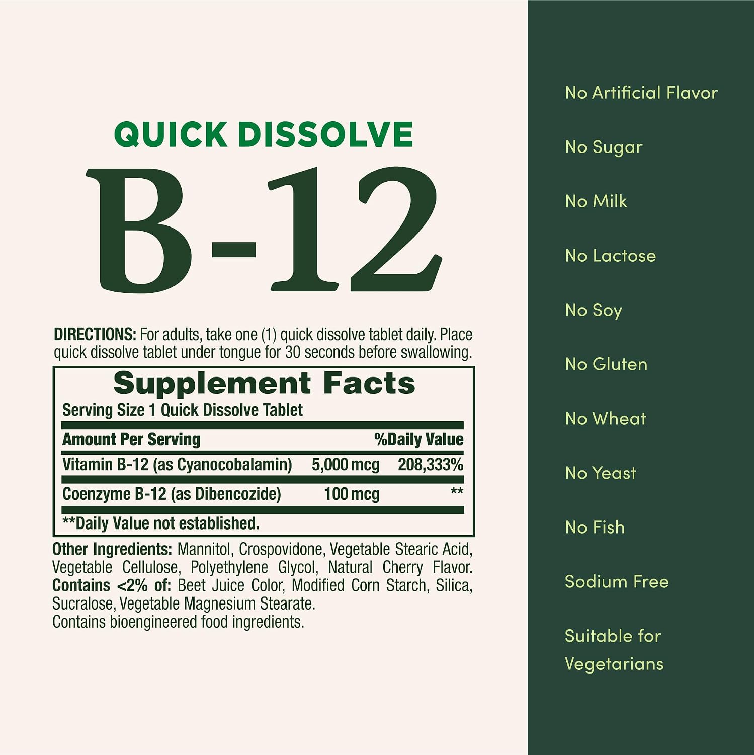 Vitamina B12 5000 mcg de Nature's Bounty - Complemento Alimenticio de Disolución Rápida, 80 Comprimidos