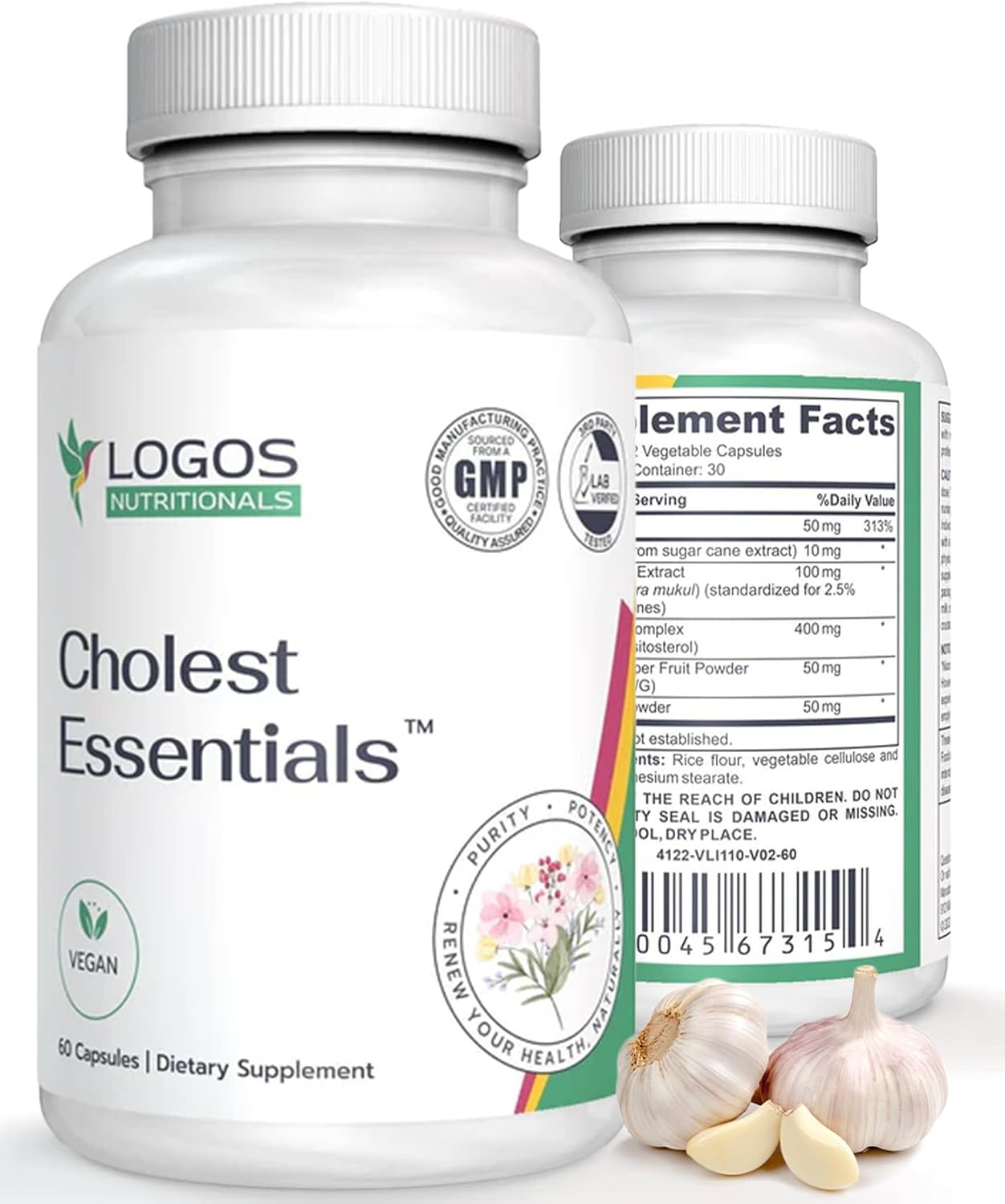 Logos Nutritionals Cholest Essentials - 60 Cápsulas | Complemento Vegano con Ajo, Niacina, Policosanol, Guggul, Esteroles Vegetales y Cayena