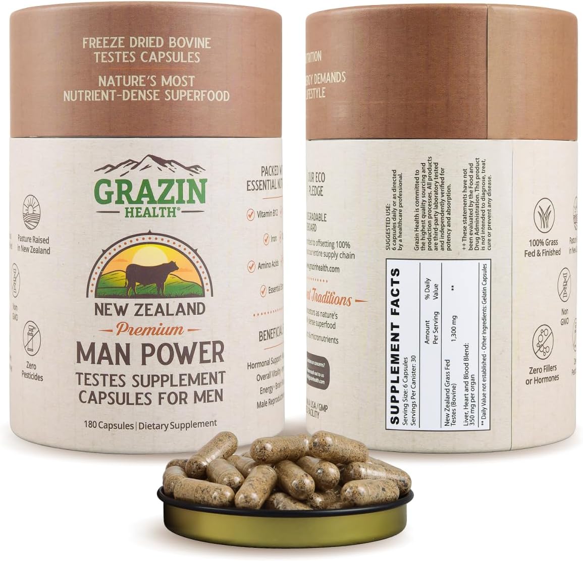 Grass Fed Bovine Testes Man Power Capsules (30 Day Supply) – Image 1