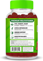 Gominolas Multivitamínicas Sin Azúcar con Prebióticos y Probióticos - Apoyo Diario para Ojos, Riñones, Hígado, Corazón y Digestión - Sabor a Bayas Mixtas - Dr. Stephanie's