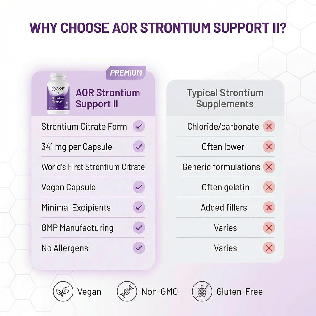 AOR Strontium Support II 341mg, 60 Cápsulas Veganas - Citrato de Estroncio para la Estructura Ósea