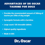 Dr. Oscar Suplemento de Taurina para Perros con L-Carnitina, 120 Comprimidos Masticables, 500mg de Taurina por cada 25lbs de Peso