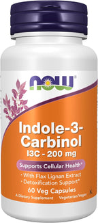 NOW Foods Indole-3-Carbinol 200 mg con Extracto de Lignano de Lino, 60 Cápsulas Veganas