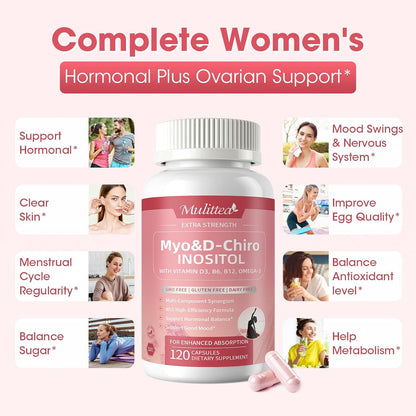 Myo-Inositol y D-Chiro Inositol para Mujeres, 14-en-1 Inositol Liposomal con Ácido Fólico, Omega-3 y Multivitaminas, 120 – Image 3