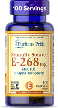 Puritan's Pride Vitamina E 268 mg (400 UI) D-Alfa Tocoferol, Suplemento para el Sistema Inmunitario y Apoyo Antioxidante, 100 Cápsulas de Liberación Rápida