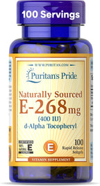 Puritan's Pride Vitamina E 268 mg (400 UI) D-Alfa Tocoferol, Suplemento para el Sistema Inmunitario y Apoyo Antioxidante, 100 Cápsulas de Liberación Rápida