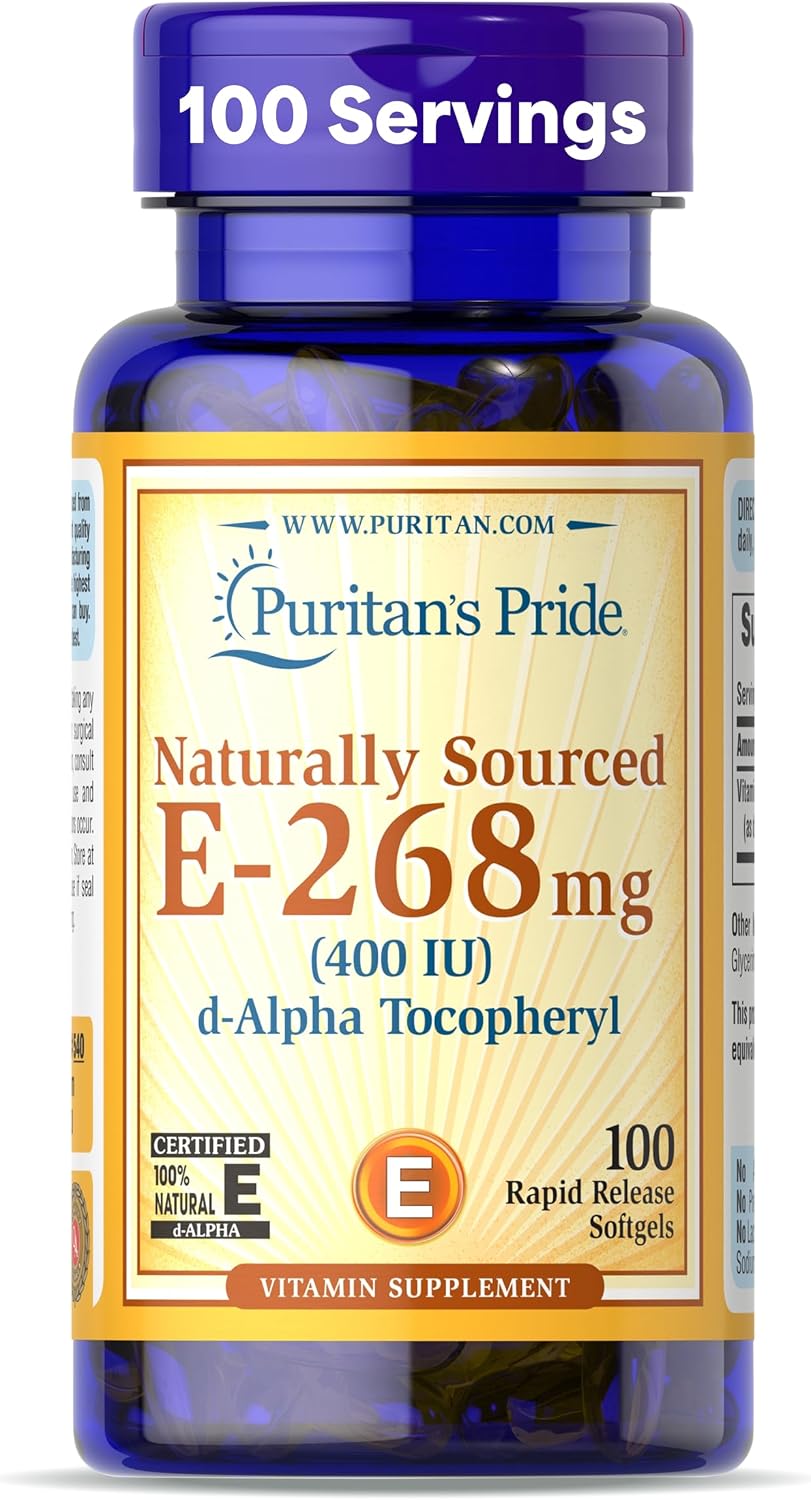 Puritan's Pride Vitamina E 268 mg (400 UI) D-Alfa Tocoferol, Suplemento para el Sistema Inmunitario y Apoyo Antioxidante, 100 Cápsulas de Liberación Rápida