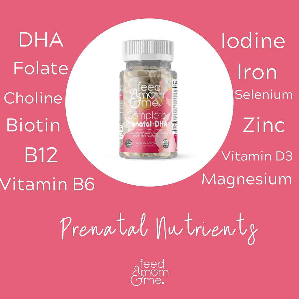 Feed Mom & Me Vitamina Prenatal + DHA, 22 Vitaminas y Minerales para el Apoyo Nutricional de la Madre y el Bebé - 30 Días