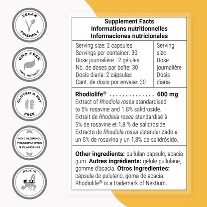 Supersmart Rhodiola Rosea 600mg al Día (Alta Potencia y Patente) - Rhodiolife - Extracto Estandarizado 5% Rosavinas, 1,8% – Image 4