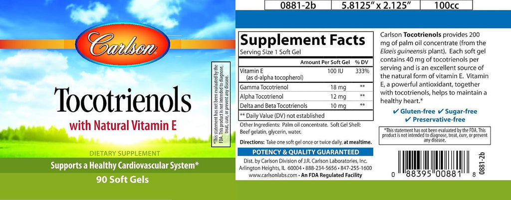 Carlson Tocotrienols with Vitamin E - 90 Soft Gels