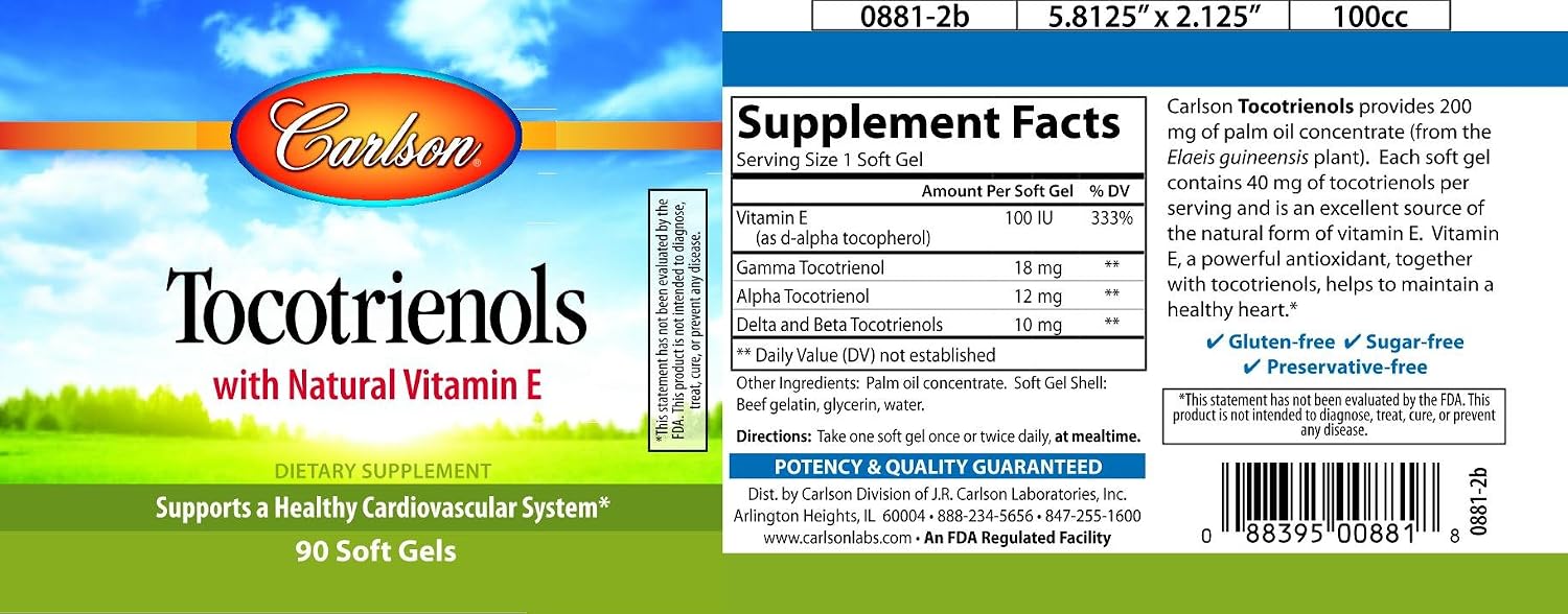 Carlson Tocotrienols with Vitamin E - 90 Soft Gels