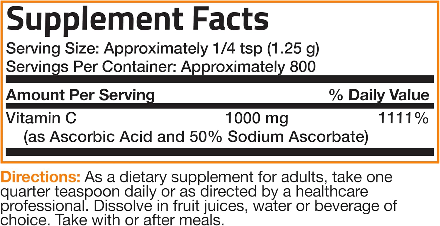 Bronson Buffered Vitamin C Powder - Ascorbic Acid with Sodium Ascorbate - 1 kg