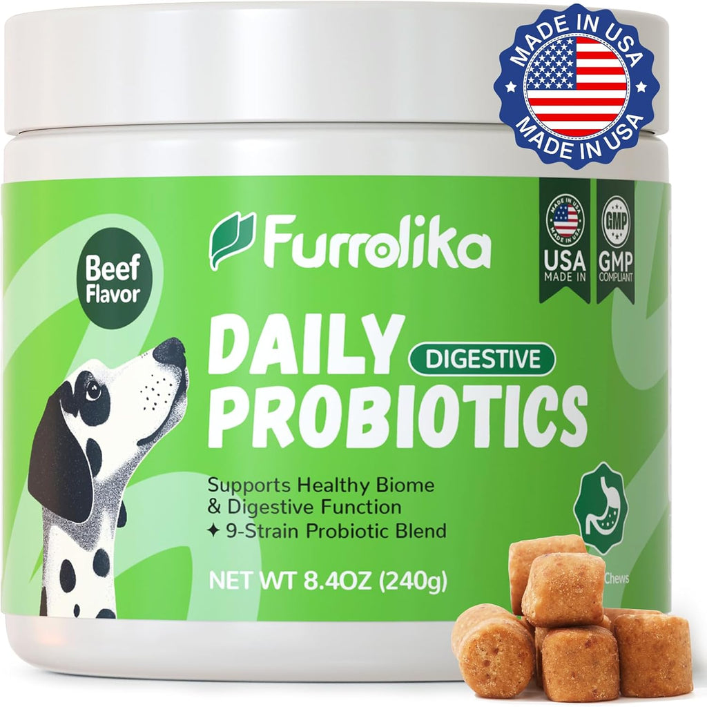 60 Count Probiotics Soft Chews – Made in The USA – Supplements for Gut Health, Digestive Support, Immune Support & Diarrhea Relief – Beef Flavor Dog Probiotic
