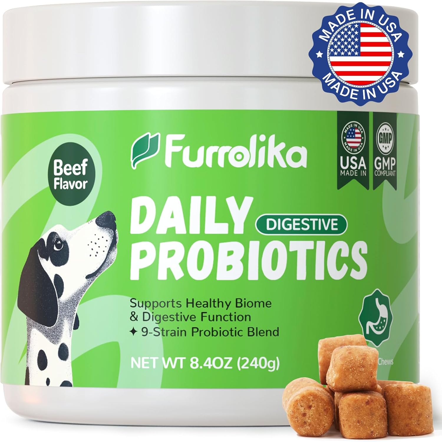 60 Count Probiotics Soft Chews – Made in The USA – Supplements for Gut Health, Digestive Support, Immune Support & Diarrhea Relief – Beef Flavor Dog Probiotic