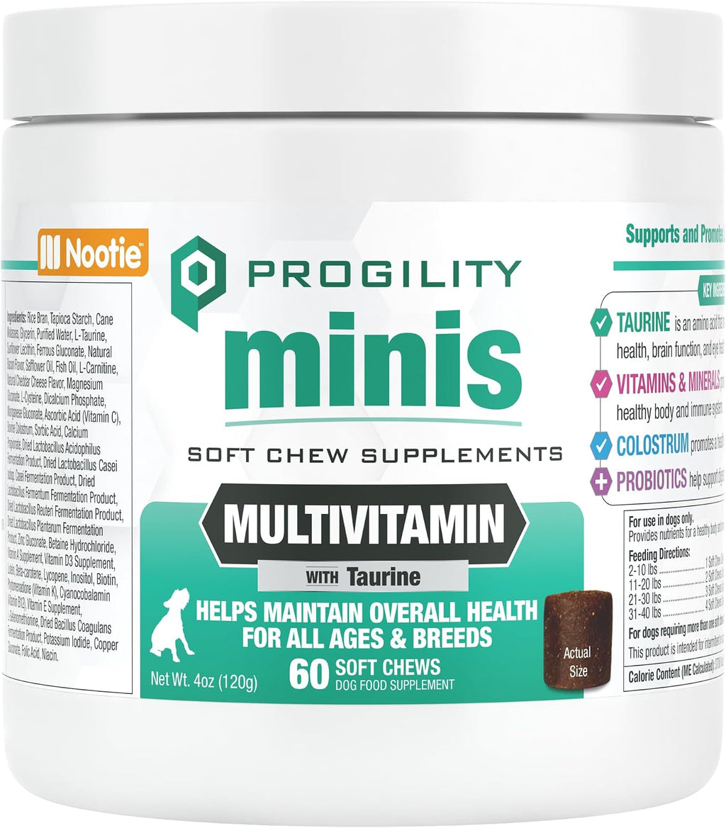 Progility Mini Multivitamínico Diario para Perros Pequeños – 60 Masticables Blandos con Taurina y Probióticos
