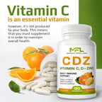 C D Z | Vitamina C (1000mg), Vitamina D3 (125mcg) y Zinc (25mg) | 120 Cápsulas Vegetarianas