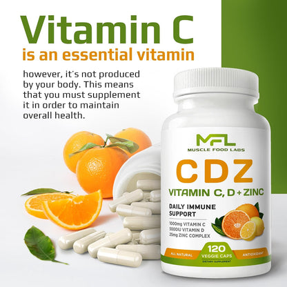 MUSCLE FOOD LABS C D Z - Vitamina C 1000mg, D3 5000 UI, Zinc 25mg - 240 Cápsulas Vegetales – Image 4