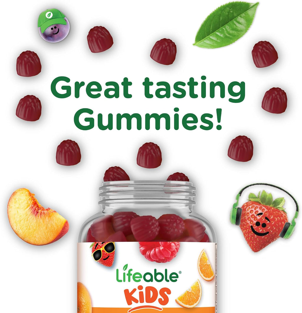 Lifeable Multivitamínico para Niños en Gominolas - 90 Gominolas con Vitaminas A, C, D, E, B6, B12, Zinc, Biotina, Ácido Fólico, Yodo, Niacina