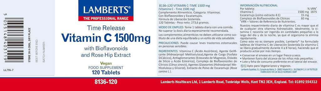 Vitamina C Liberación Prolongada con Bioflavonoides 1500 mg