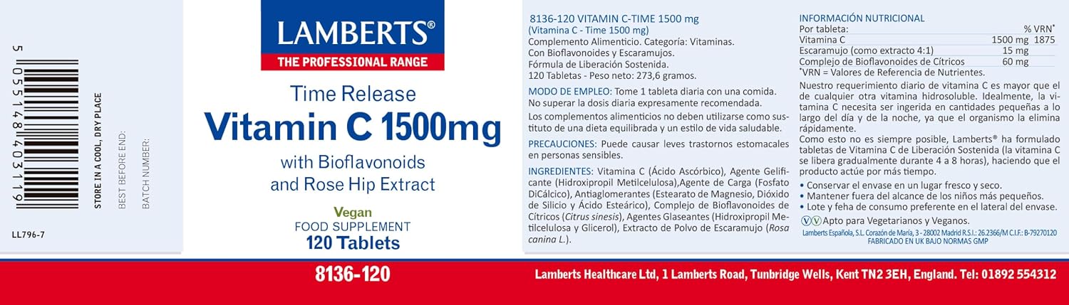 Vitamina C Liberación Prolongada con Bioflavonoides 1500 mg