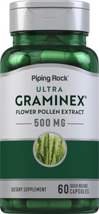 Piping Rock Extracto de polen de flor Graminex | 500 mg | 60 cápsulas | Suplemento para hombres y mujeres | Sin OMG, Sin gluten