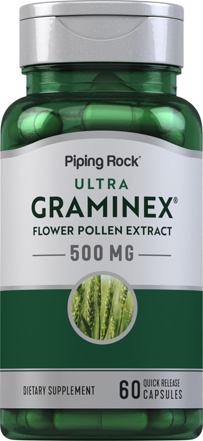 Piping Rock Extracto de polen de flor Graminex | 500 mg | 60 cápsulas | Suplemento para hombres y mujeres | Sin OMG, Sin gluten