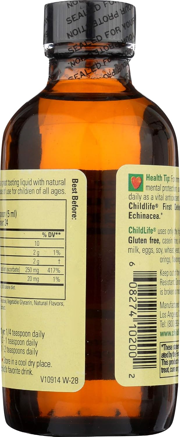 CHILDLIFE ESSENTIALS Vitamina C Líquida - Suplemento de Vitamina C Pura para Niños, Bebés y Niños Pequeños, Sabor Naranja Natural - 118 ml