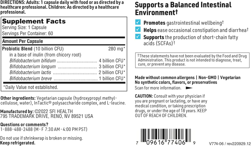 Klaire Labs Ther-Biotic Factor 4 - Probiótico Bifidobacterium (60 Cápsulas)