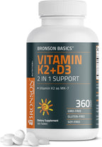 Bronson Vitamina K2 D3 (MK7) - 360 Comprimidos, D3 5000 UI (125 mcg) y K2 MK-7 90 mcg
