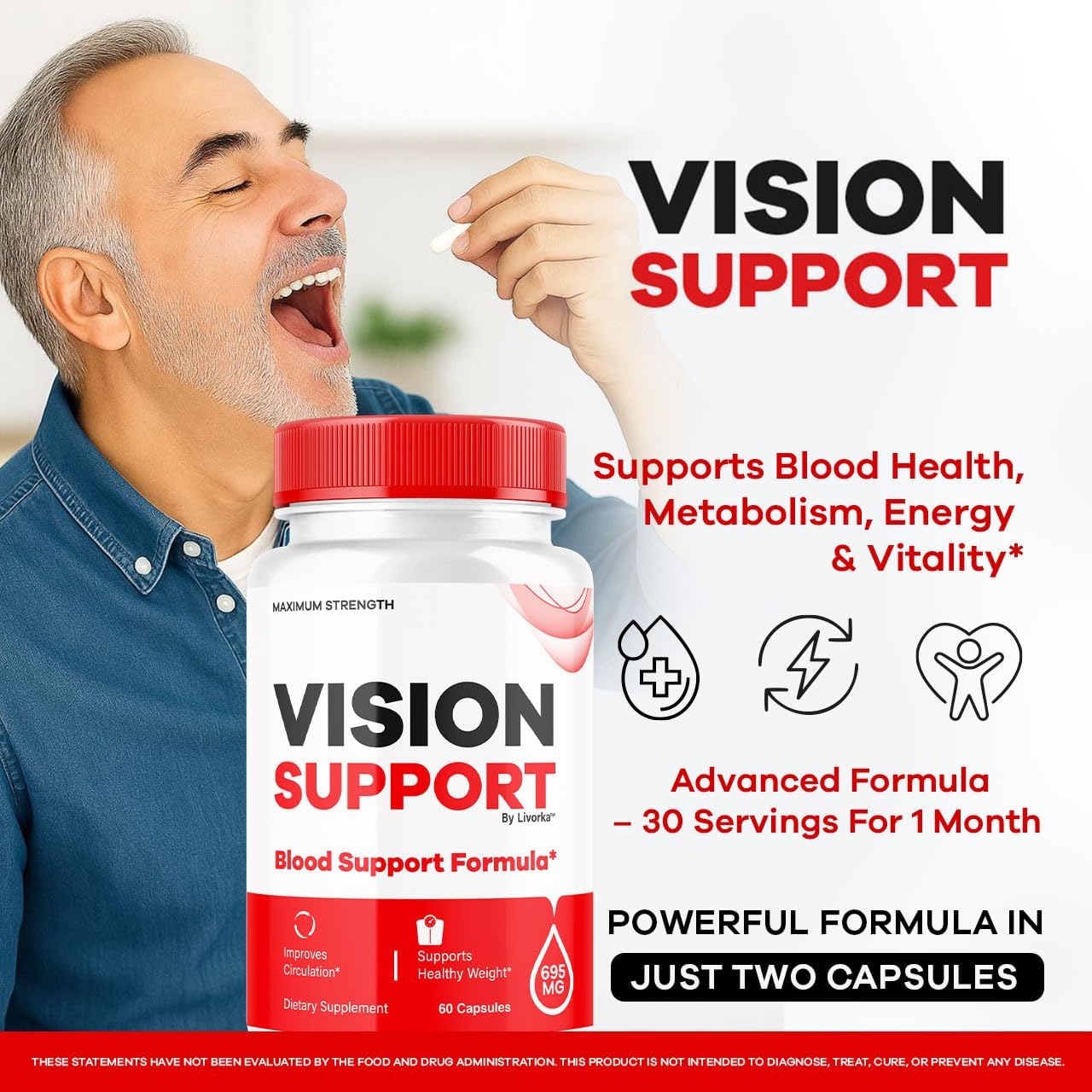 Vision Support - Suplemento para la Visión, Cápsulas Naturales, 60 unidades
