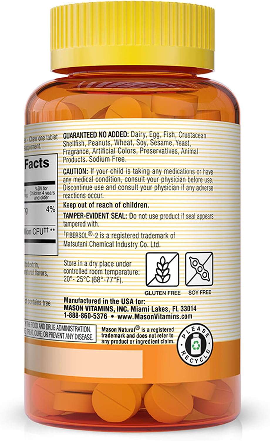 MASON NATURAL Probiótico para Niños con Fibra - 60 Masticables