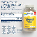 Solaray Vitamina C 1000mg - Cápsulas de Liberación Prolongada con Escaramujo y Acerola - 275 Cápsulas Veganas