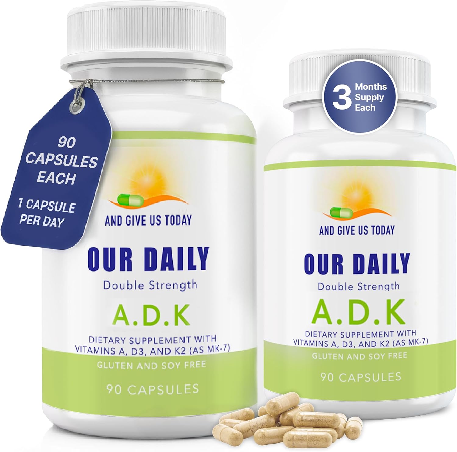 Daily Vites ADK - Vitamina A, D3 y K2 MK-7 - 5000 UI - 180 Cápsulas