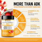 Gominolas de Vitamina D3 K2 10000 UI con Magnesio, Calcio, B12, Luteína, Zeaxantina - Complemento ADK Masticable