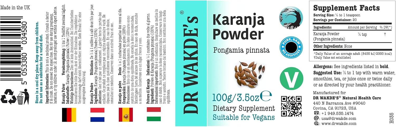 DR WAKDE's Karanj (Pongamia pinnata) en Polvo - 100g