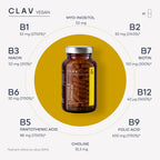 CLAV Vitamin B Complex - 120 Cápsulas - Todas las 8 Vitaminas B con Cofactores Mio-Inositol y Colina - Contribuye al Metabolismo Energético - Vegano - Fabricado en Alemania
