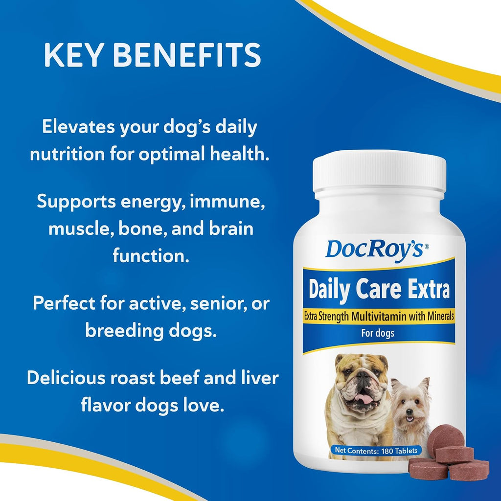 Doc Roy's Daily Care Extra Multivitamínico para Perros, 180 Comprimidos