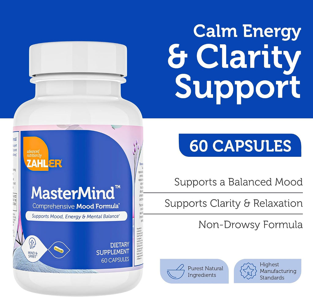 Zahler Mastermind, Fórmula Completa para el Estado de Ánimo, Apoya la Relajación y el Equilibrio Mental, Certificado Kosher, 60 Cápsulas