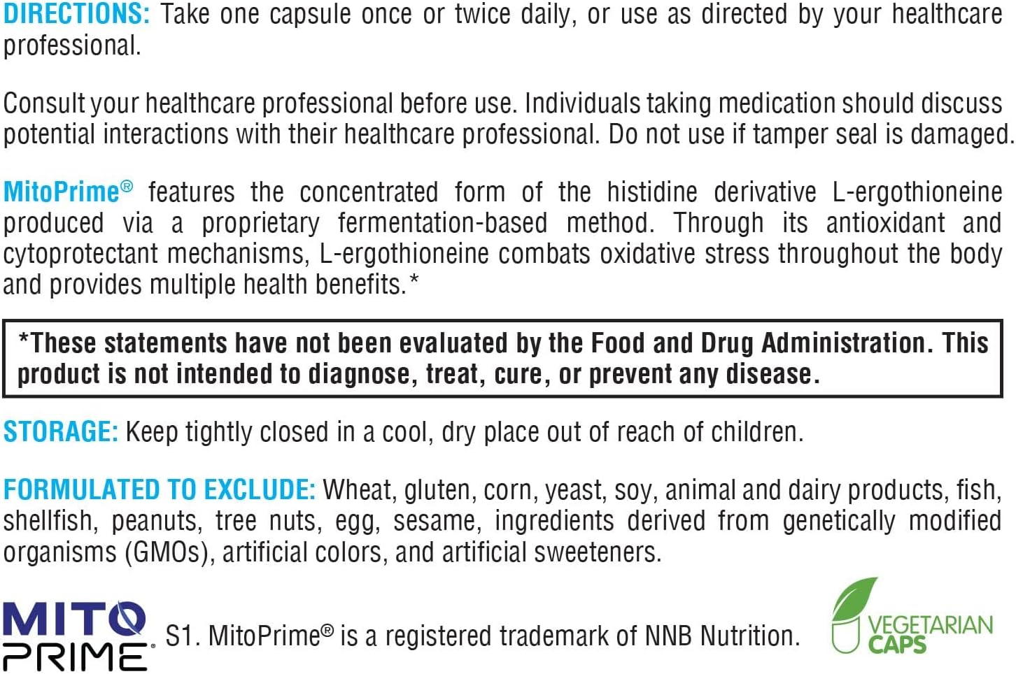 XYMOGEN MitoPrime - Suplemento de L-Ergotioneína - Apoyo Antioxidante Mitocondrial y Celular - Sin Gluten, Vegano y No GMO - 30 Cápsulas