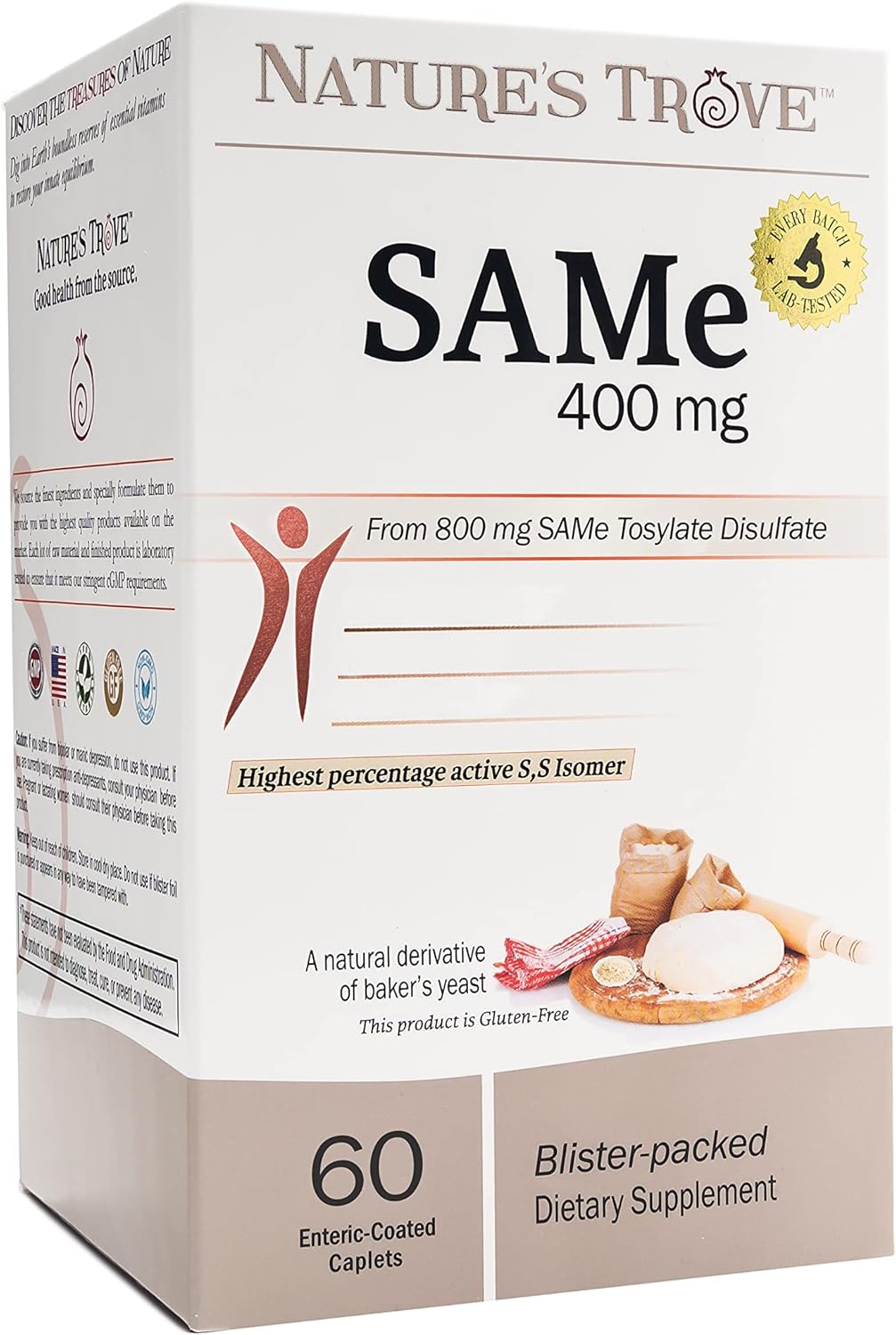 Nature's Trove SAM-e 400 mg – 30 tabletas entéricas | Vegano, Kosher, Sin gluten